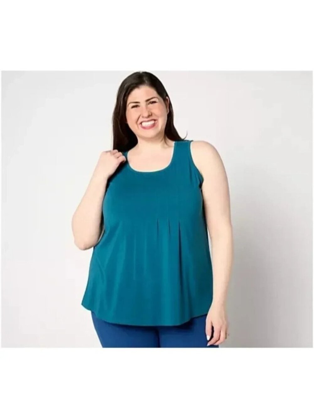 AnyBody Lounge Women Tank Top sz M Swing Cozy Knit Pleated Tank Blue A648581